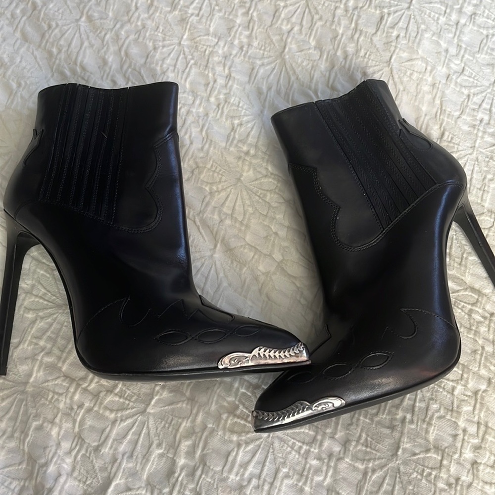 Black leather YSL booties